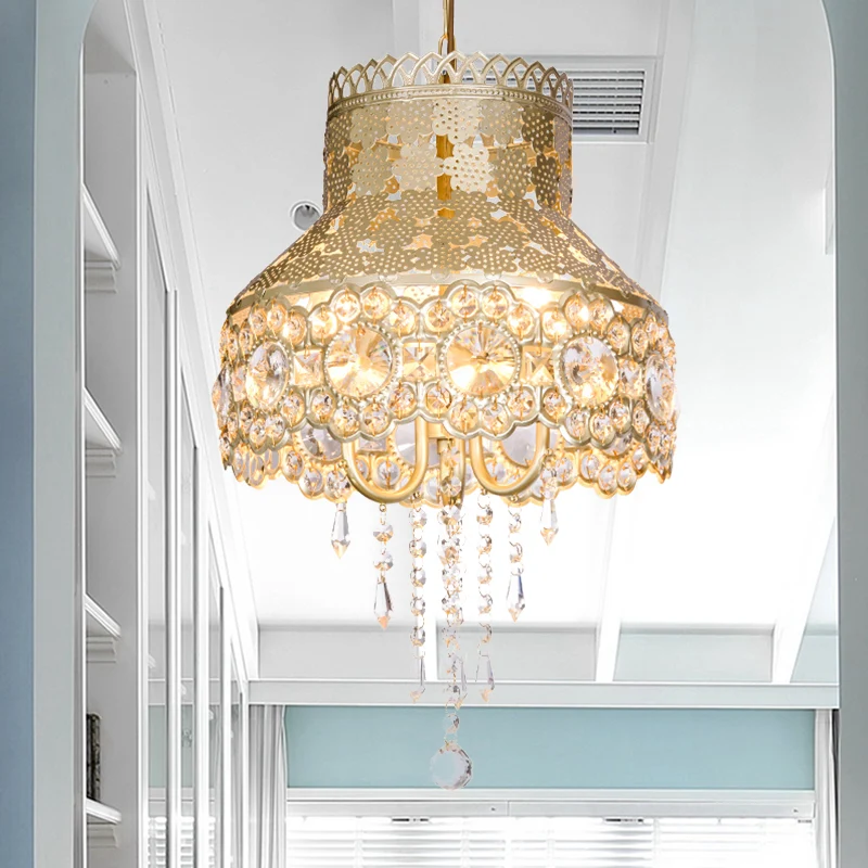 3-lichts plafondkroonluchter, vintage urnvormige metalen hanglamp messing met kristallen decoratie Clearhalo