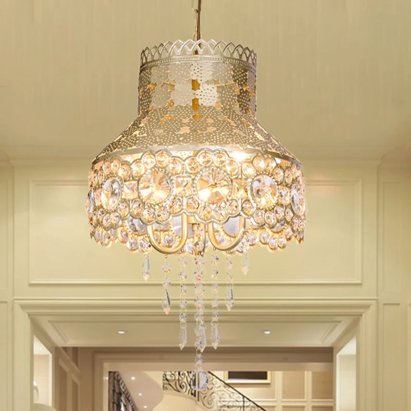 3-lichts plafondkroonluchter, vintage urnvormige metalen hanglamp messing met kristallen decoratie Clearhalo