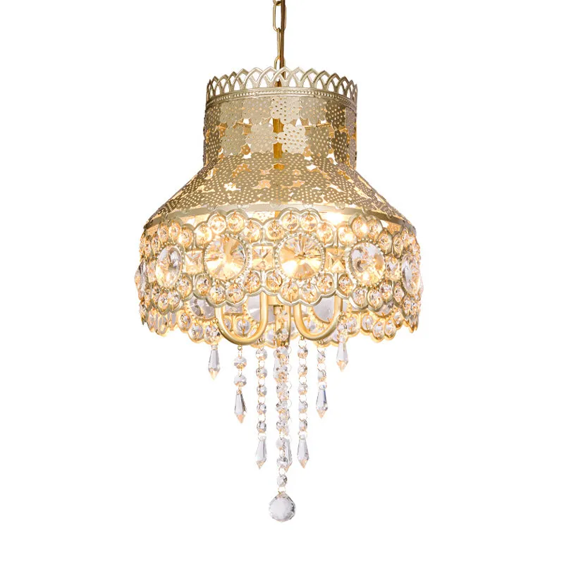 3-lichts plafondkroonluchter, vintage urnvormige metalen hanglamp messing met kristallen decoratie Clearhalo