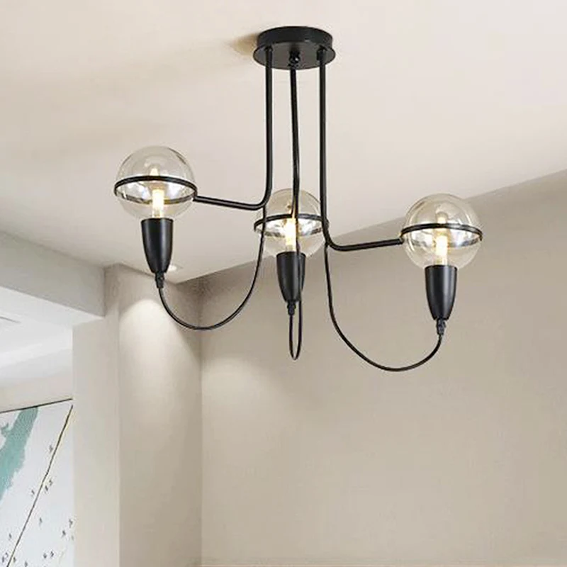 3-lichts plafondverlichting traditionele globe helderglazen clusterhanger zwart voor slaapkamer Clearhalo