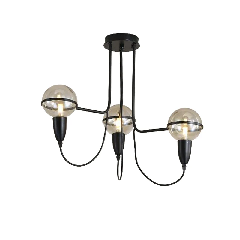 3-lichts plafondverlichting traditionele globe helderglazen clusterhanger zwart voor slaapkamer Clearhalo