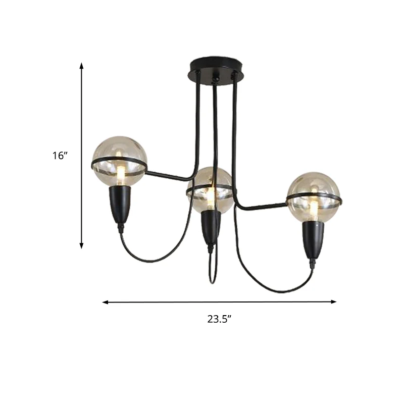 3-lichts plafondverlichting traditionele globe helderglazen clusterhanger zwart voor slaapkamer Clearhalo