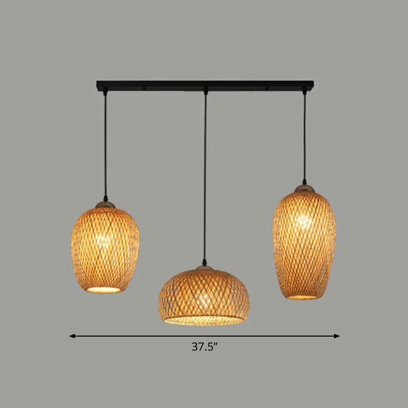 3-lichts restaurant meerdere hanglampen Zuid-Oost-Azië houten hanglamp met handgemaakte bamboe kap Clearhalo