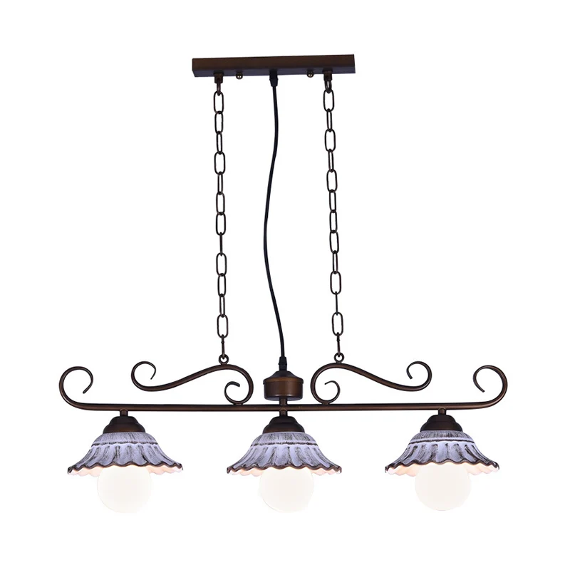 3-lichts Twisting Island-hanglamp Korea-stijl koffie Metalen hanglamp met geschulpte bel-keramiekkap Clearhalo