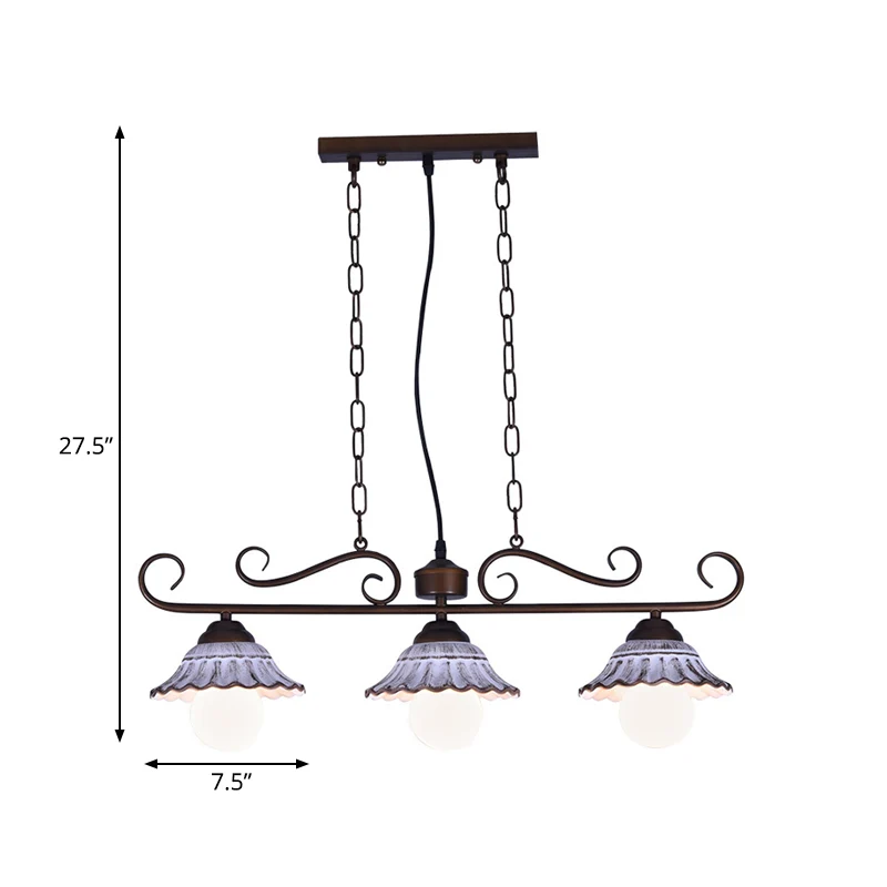 3-lichts Twisting Island-hanglamp Korea-stijl koffie Metalen hanglamp met geschulpte bel-keramiekkap Clearhalo