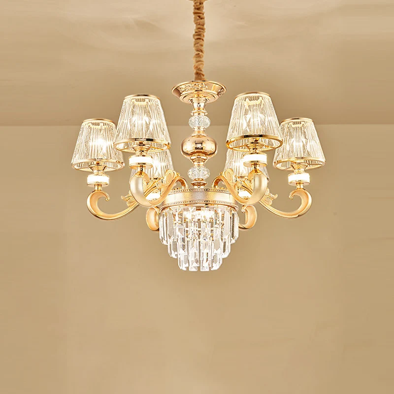 3-tier gefacetteerde kristallen kroonluchter verlichting modernisme 6/8 hoofden woonkamer hanglamp kit goud met conische k...