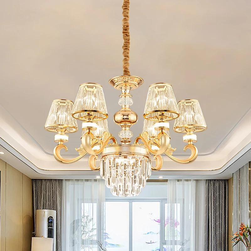 3-tier gefacetteerde kristallen kroonluchter verlichting modernisme 6/8 hoofden woonkamer hanglamp kit goud met conische k...