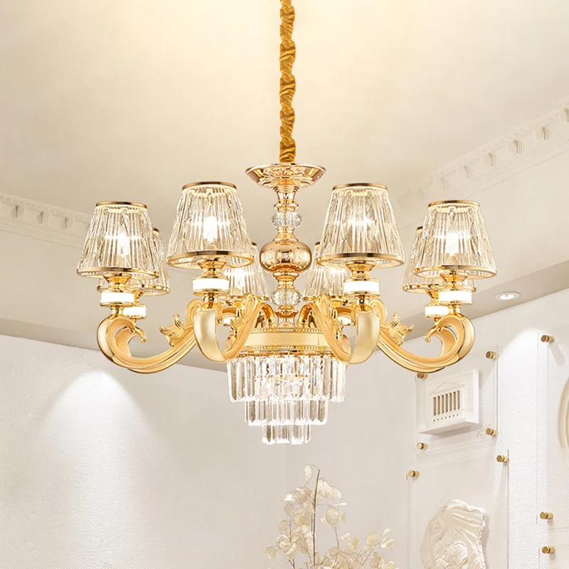3-tier gefacetteerde kristallen kroonluchter verlichting modernisme 6/8 hoofden woonkamer hanglamp kit goud met conische k...