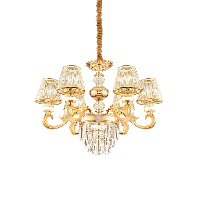 3-tier gefacetteerde kristallen kroonluchter verlichting modernisme 6/8 hoofden woonkamer hanglamp kit goud met conische k...