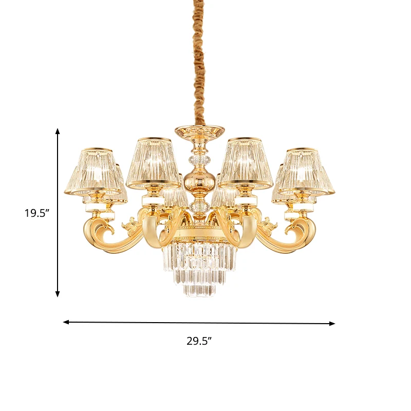 3-tier gefacetteerde kristallen kroonluchter verlichting modernisme 6/8 hoofden woonkamer hanglamp kit goud met conische k...