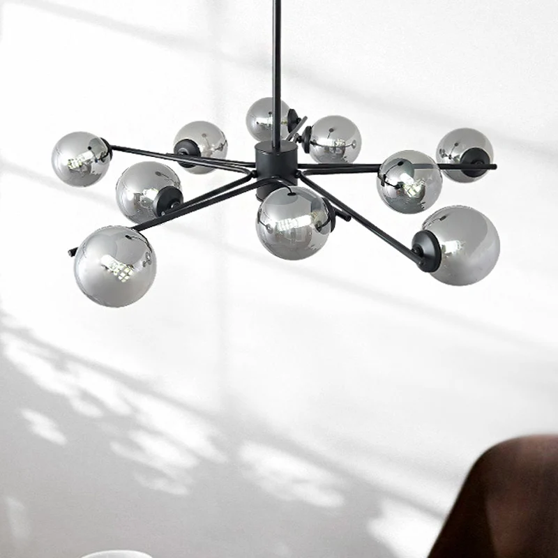 41,5" brede Spoetnik-kroonluchter postmodern zilverglas 6/8/10-lichts plafondhanglamp zwart Clearhalo