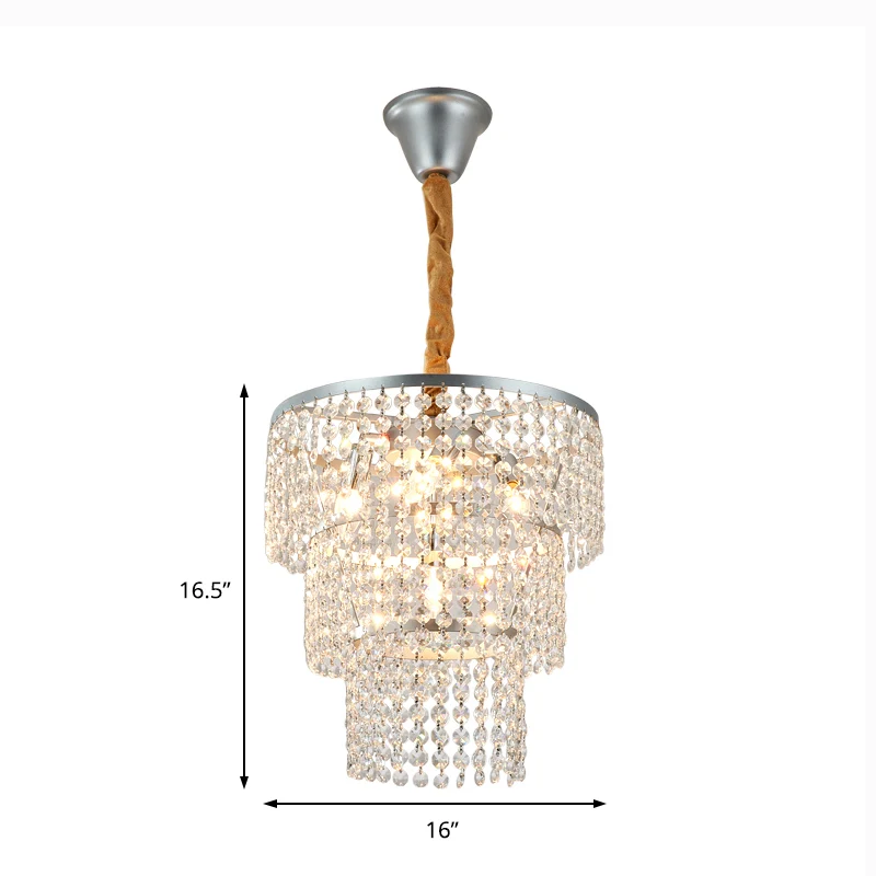 4/5/6 lampen gelaagde kroonluchter verlichting eigentijds helder kristal hangend plafondlicht chroom, 12"/16"/21,5" breed...
