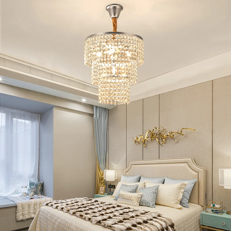 4/5/6 lampen gelaagde kroonluchter verlichting eigentijds helder kristal hangend plafondlicht chroom, 12"/16"/21,5" breed...