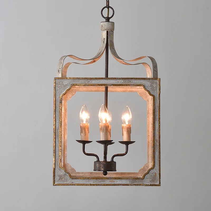 4-hoofds hangende kroonluchter de woonkamer, retro roestkleurige plafondhanglamp met kubusvormige metalen kooi Clearhalo
