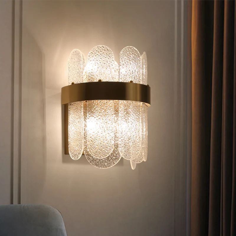 4-hoofds slaapkamer wandlamp moderne stijl gouden wandverlichting schans met ovale vorm helder gehamerd glas Clearhalo