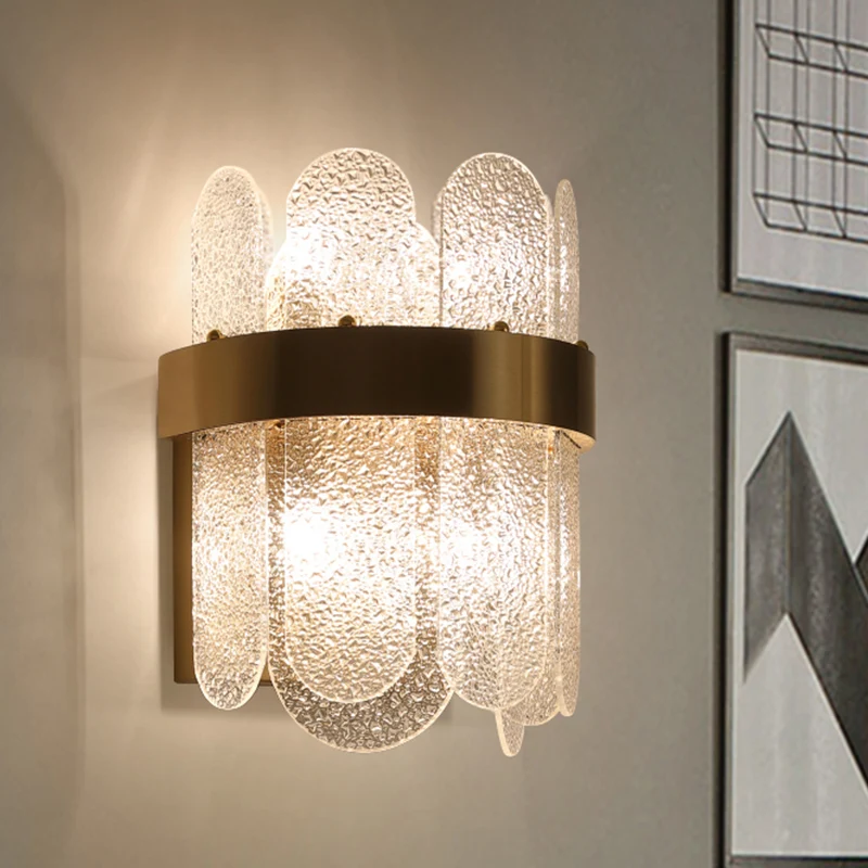 4-hoofds slaapkamer wandlamp moderne stijl gouden wandverlichting schans met ovale vorm helder gehamerd glas Clearhalo