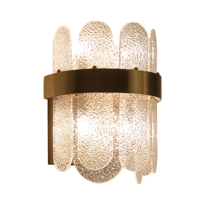 4-hoofds slaapkamer wandlamp moderne stijl gouden wandverlichting schans met ovale vorm helder gehamerd glas Clearhalo