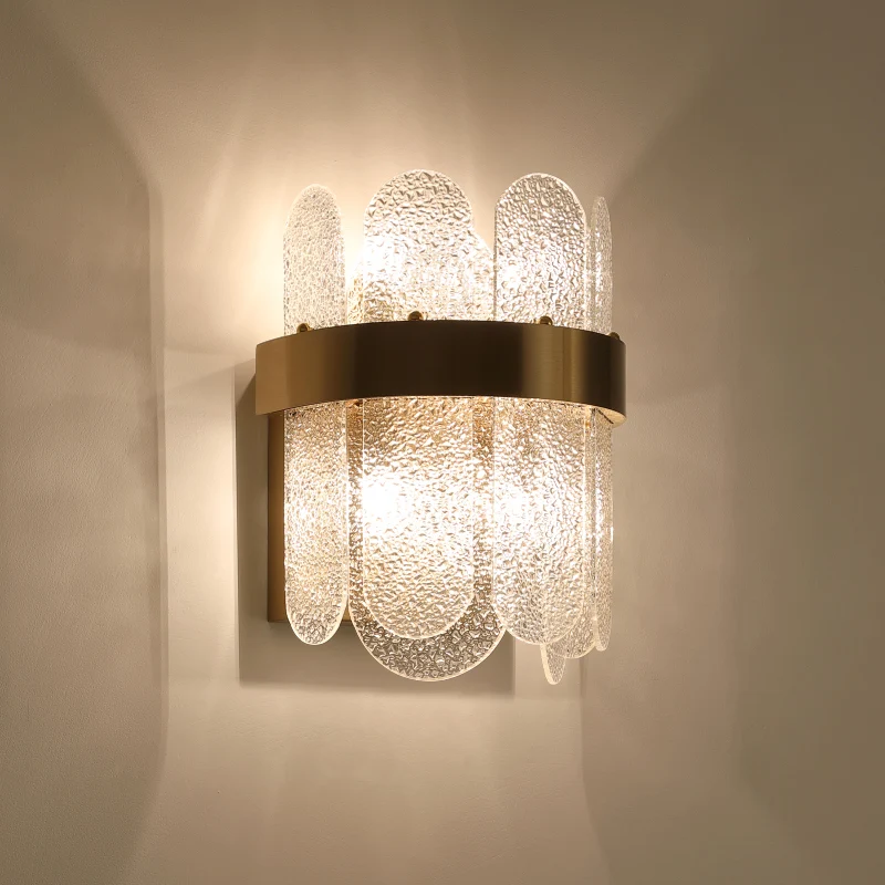 4-hoofds slaapkamer wandlamp moderne stijl gouden wandverlichting schans met ovale vorm helder gehamerd glas Clearhalo