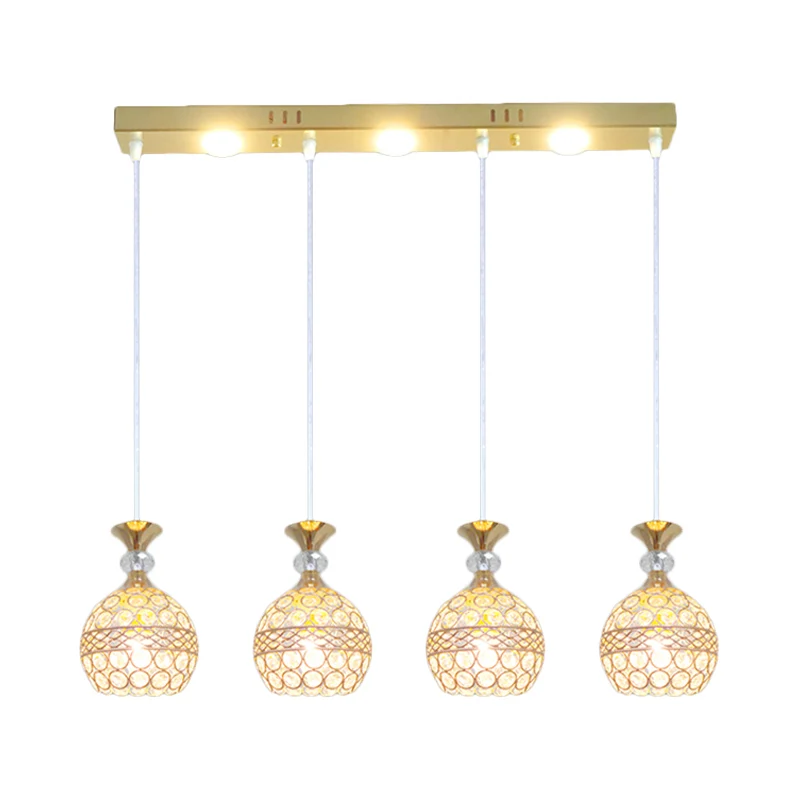 4-kops eetkamer multi-plafondlamp modernistische gouden afwerking slingerlamp met bolvormige kristallen ingebedde schaduw...