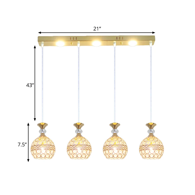 4-kops eetkamer multi-plafondlamp modernistische gouden afwerking slingerlamp met bolvormige kristallen ingebedde schaduw...