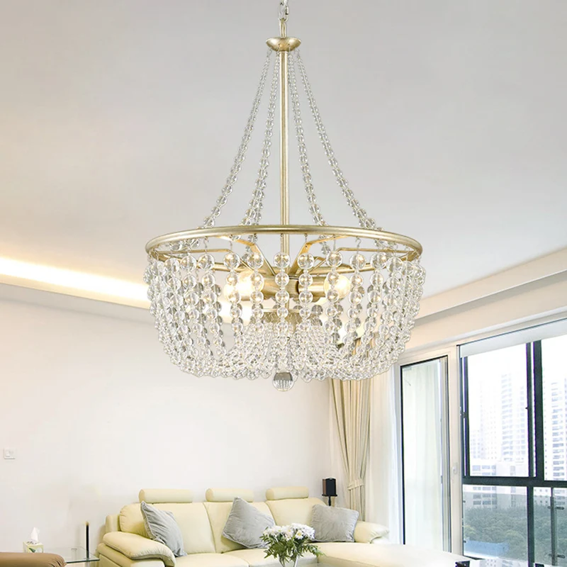 4-kops plafondkroonluchter moderne stijl woonkamer hanglampset met mand kristallen kap goud Clearhalo