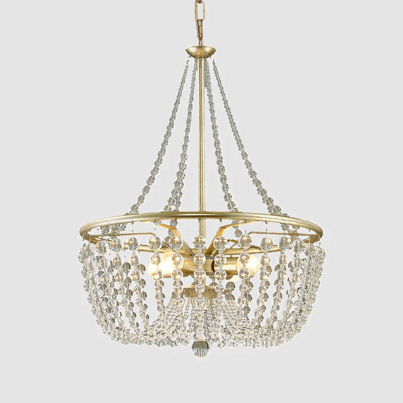4-kops plafondkroonluchter moderne stijl woonkamer hanglampset met mand kristallen kap goud Clearhalo