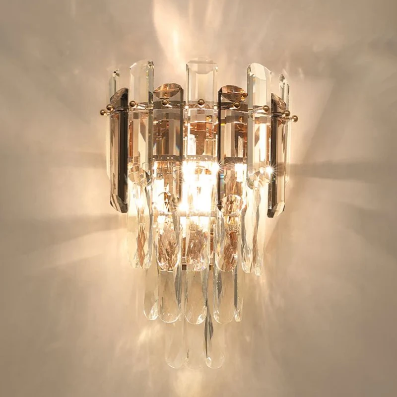 4-laags restaurant wandkandelaar licht afgeschuind kristal 2-lamps moderne wandlamp Clearhalo