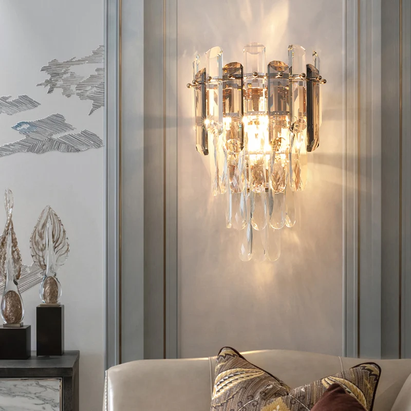 4-laags restaurant wandkandelaar licht afgeschuind kristal 2-lamps moderne wandlamp Clearhalo