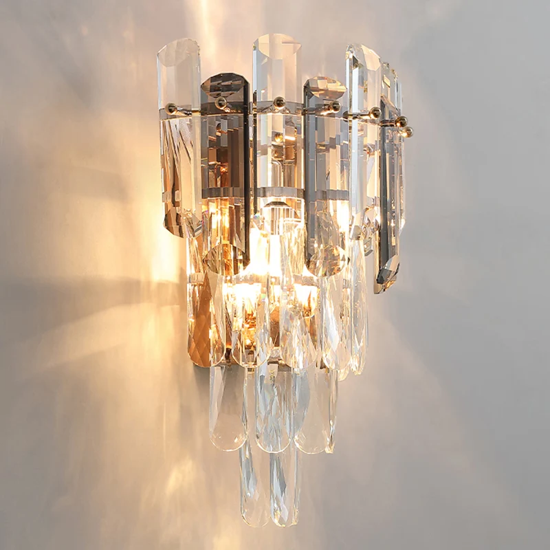 4-laags restaurant wandkandelaar licht afgeschuind kristal 2-lamps moderne wandlamp Clearhalo