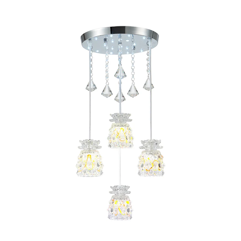 4-lamps eetkamer cluster hanglamp modernisme chroom hanglampset met bekervormige kristallen kap Clearhalo