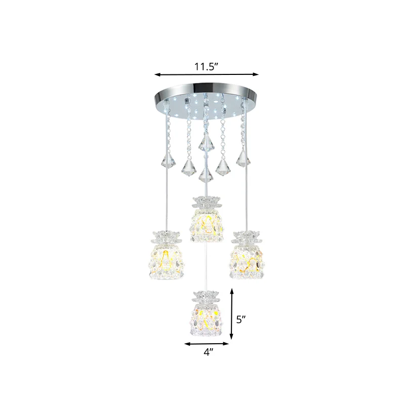 4-lamps eetkamer cluster hanglamp modernisme chroom hanglampset met bekervormige kristallen kap Clearhalo