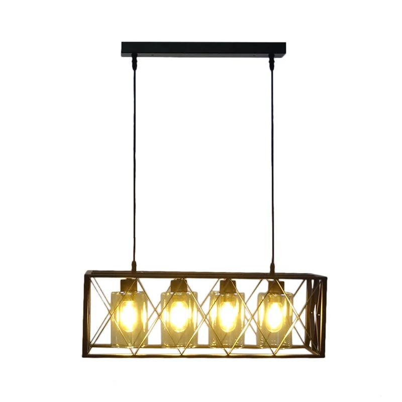 4-lichts kruis ingelijste doos eilandlicht traditionele zwarte metalen hanglamp voor eetkamer Clearhalo