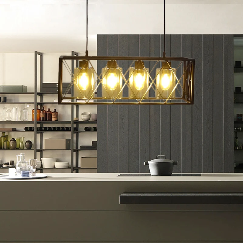4-lichts kruis ingelijste doos eilandlicht traditionele zwarte metalen hanglamp voor eetkamer Clearhalo