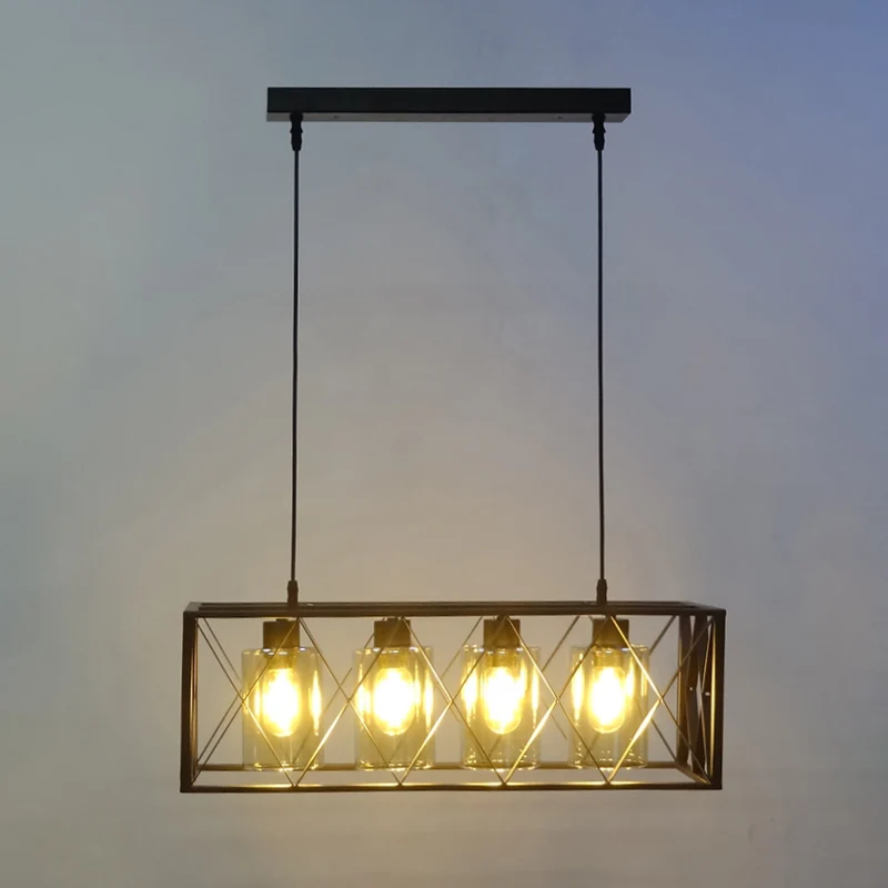 4-lichts kruis ingelijste doos eilandlicht traditionele zwarte metalen hanglamp voor eetkamer Clearhalo