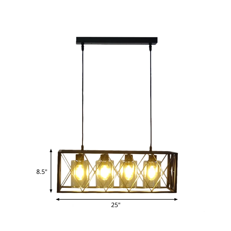 4-lichts kruis ingelijste doos eilandlicht traditionele zwarte metalen hanglamp voor eetkamer Clearhalo