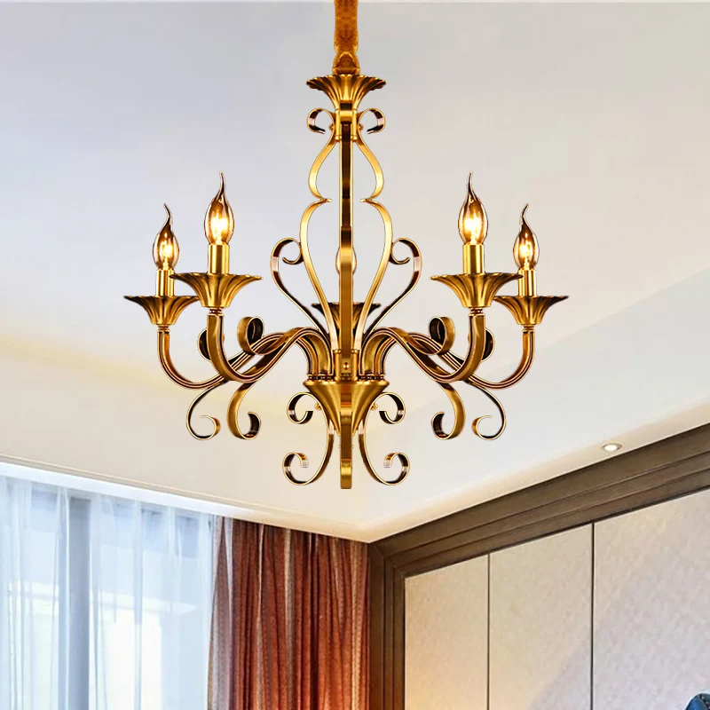 5/6/8 lichten kroonluchter hanglamp kolonialisme kaarsvorm metalen plafondophanging licht goud Clearhalo