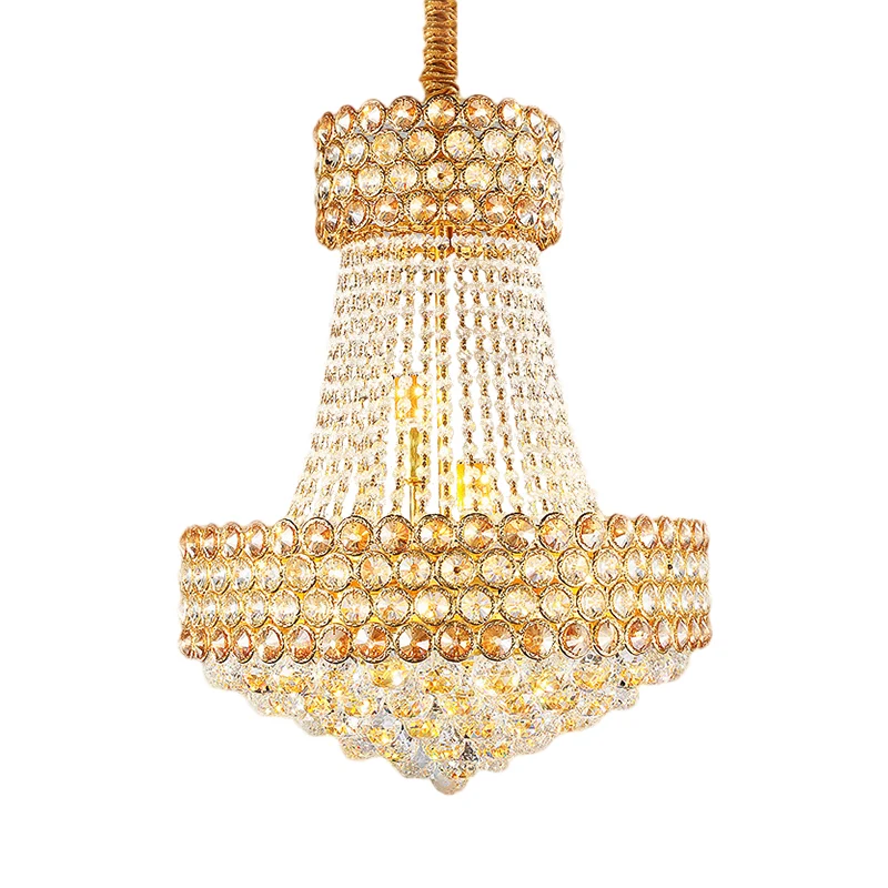 5/8-lichts zitkamer hanglamp moderne gouden kroonluchterverlichting met kegel afgeschuinde glazen kristallen kap Clearhalo