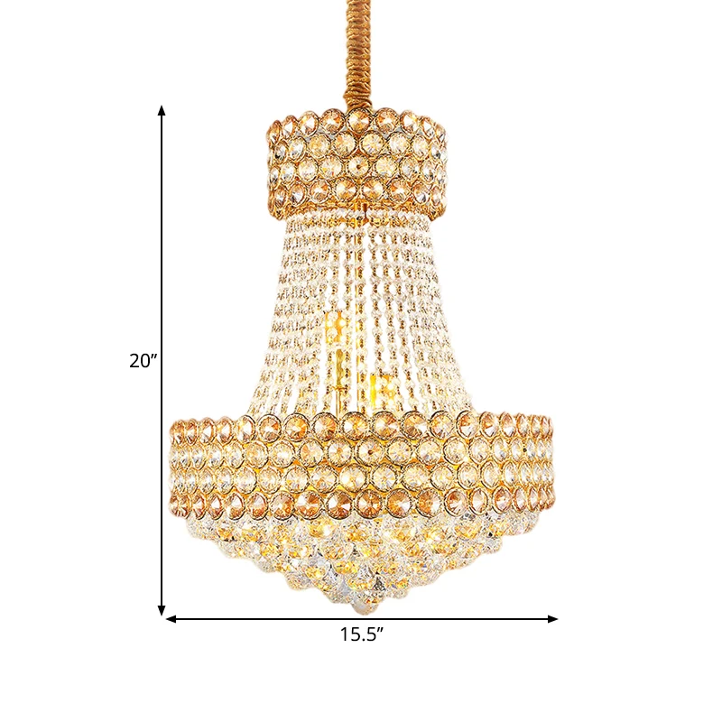 5/8-lichts zitkamer hanglamp moderne gouden kroonluchterverlichting met kegel afgeschuinde glazen kristallen kap Clearhalo