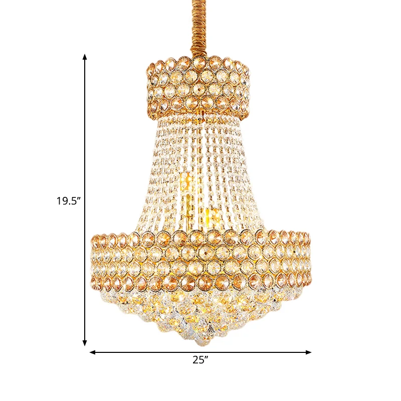 5/8-lichts zitkamer hanglamp moderne gouden kroonluchterverlichting met kegel afgeschuinde glazen kristallen kap Clearhalo