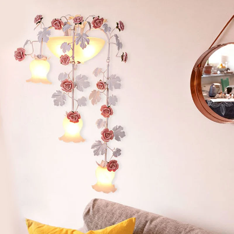 5-koppige draperende wandlamp Koreaanse bloem wit glas schans verlichtingsarmatuur voor woonkamer Clearhalo