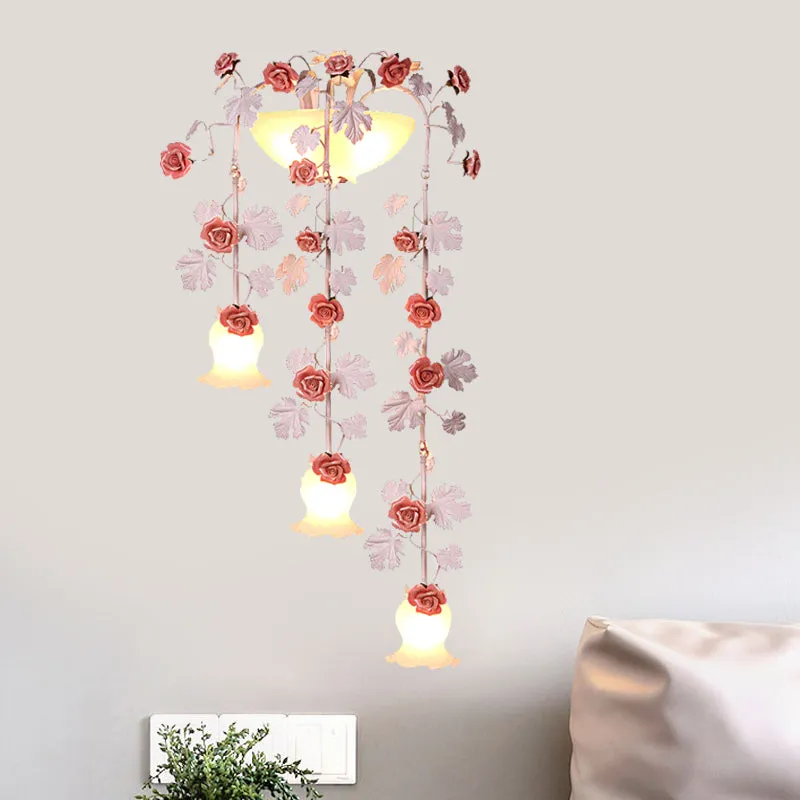 5-koppige draperende wandlamp Koreaanse bloem wit glas schans verlichtingsarmatuur voor woonkamer Clearhalo
