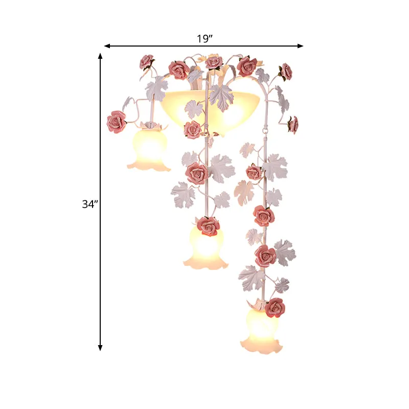 5-koppige draperende wandlamp Koreaanse bloem wit glas schans verlichtingsarmatuur voor woonkamer Clearhalo