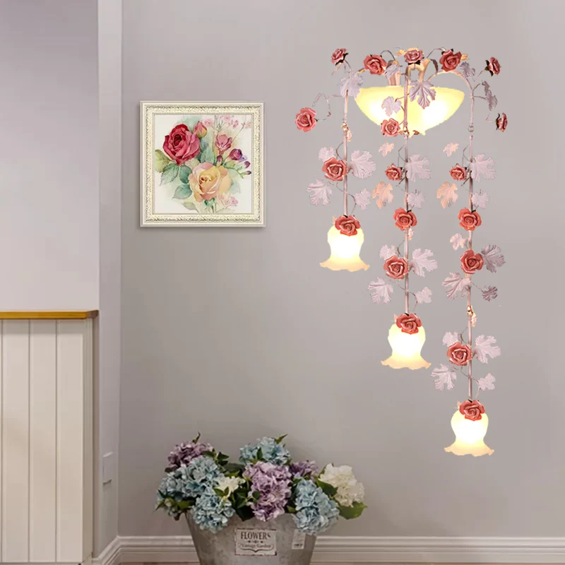 5-koppige draperende wandlamp Koreaanse bloem wit glas schans verlichtingsarmatuur voor woonkamer Clearhalo