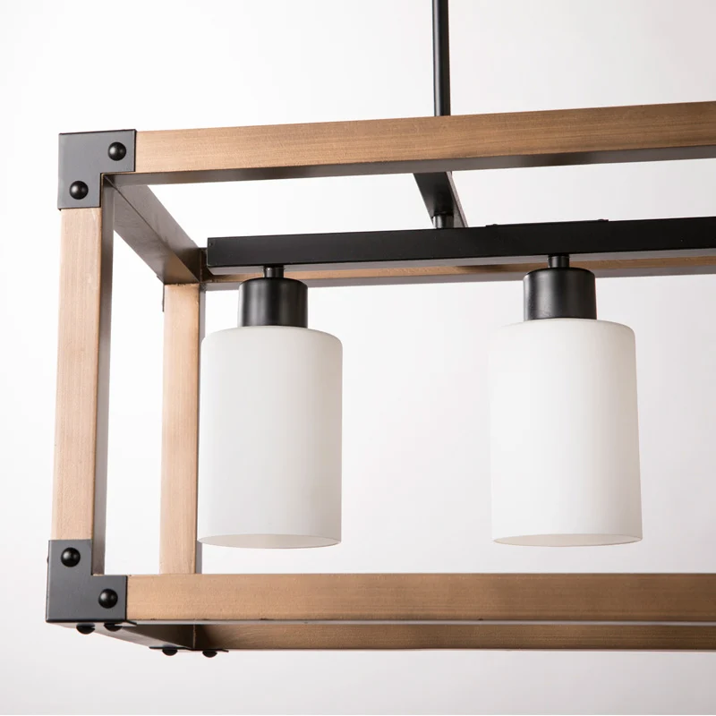 5-lichts eetkamer eilandverlichting Traditionele zwarte hanglamp met cilindervormige melkachtige glazen kap Clearhalo