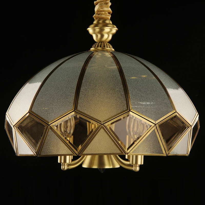5-lichts hangende kroonluchter antieke stijl koepelvormige matglazen hanglamp messing Clearhalo