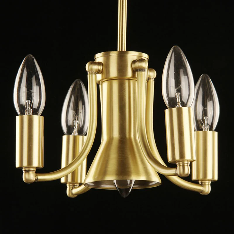 5-lichts hangende kroonluchter antieke stijl koepelvormige matglazen hanglamp messing Clearhalo