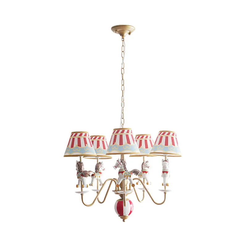 5-lichts paardenhanglamp, moderne metalen kroonluchter voor babykamer Clearhalo