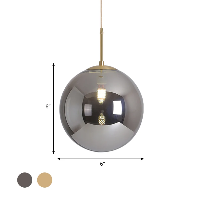 6"/10" brede bol plafond hanglamp modernistische bruin/rookgrijs spiegelglas 1 lichte eetkamer hanglamp Clearhalo