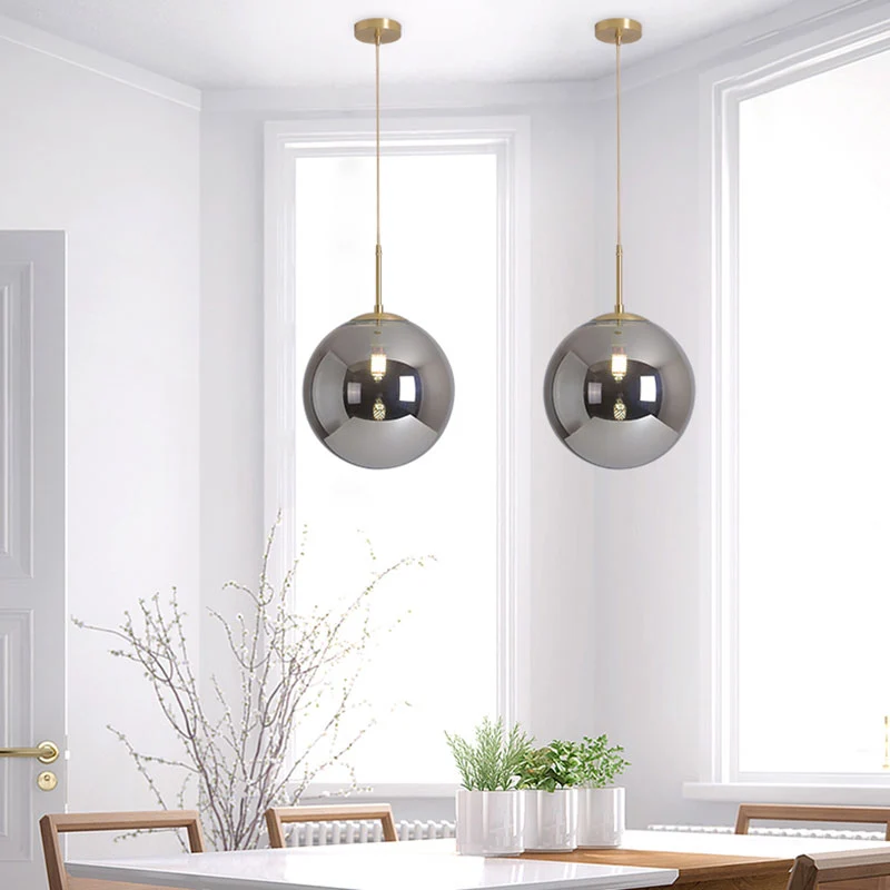 6"/10" brede bol plafond hanglamp modernistische bruin/rookgrijs spiegelglas 1 lichte eetkamer hanglamp Clearhalo