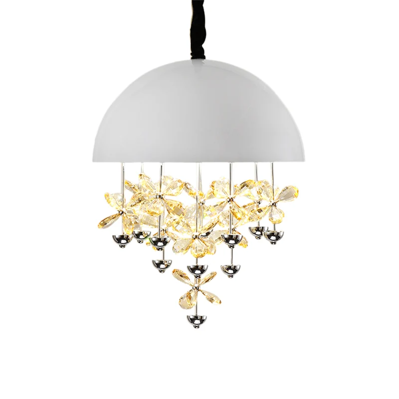 6/10 lampen koepelvormige hanglamp moderne metalen hangende plafondlamp met kristallen bloemdeco zwart/wit Clearhalo